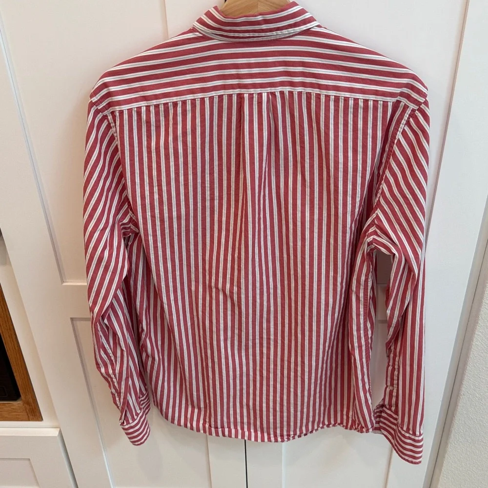 J. Crew Red and White Striped Button-Down Shirt